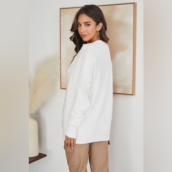 (7098-BGE) POLO COLLAR LONG SLEEVE KNIT SWEATER TOP - Picture 4 of 5